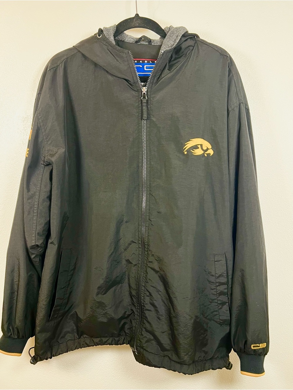 Vintage 90s Crable Sportswear Iowa Hawkeyes Jacket Black Full Zip Large L